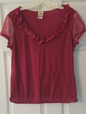 Women’s Ruffled Short Sleeve Top - Burgundy Sx XL
